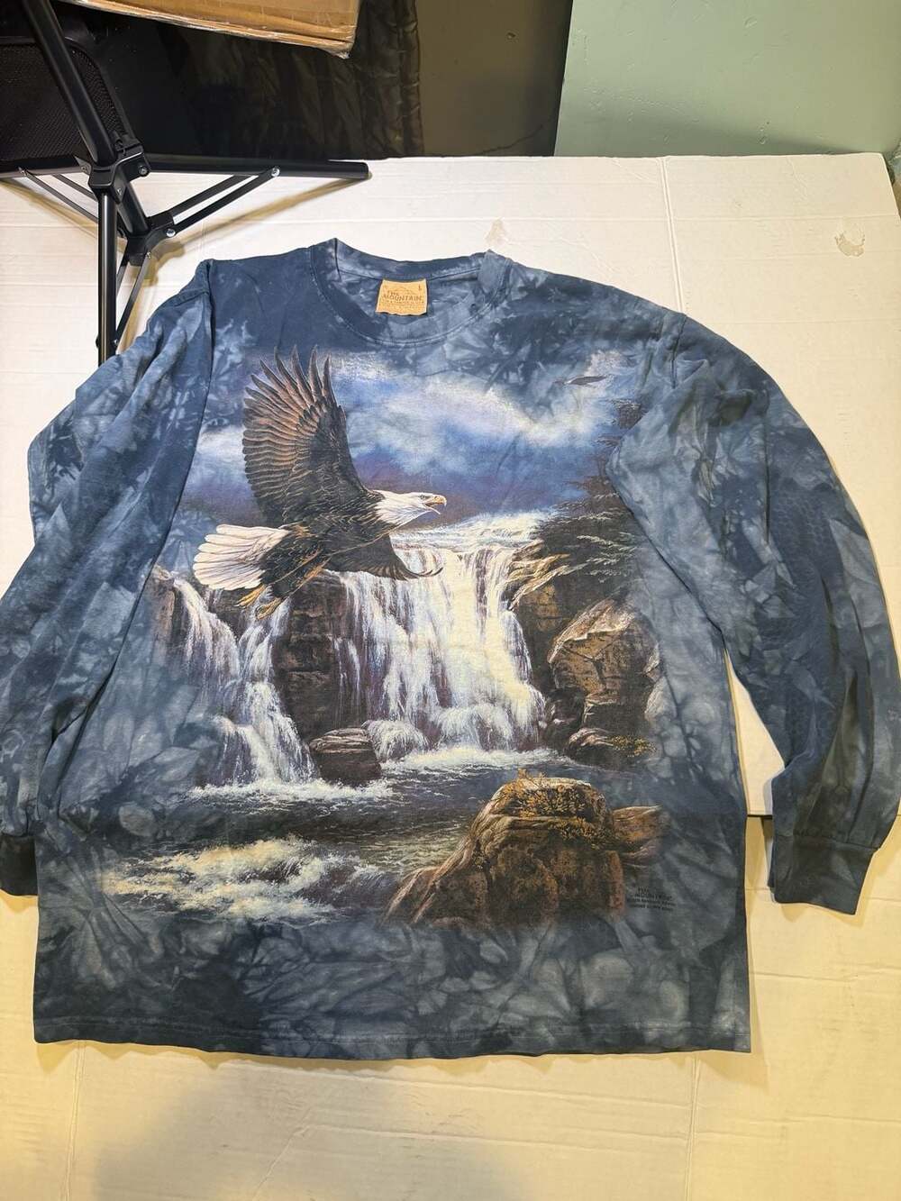 The Mountain Vintage Eagle and Waterfall Nature Graphic Long Sleeve Tie-Dye Shir